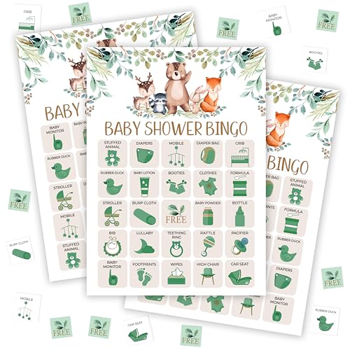Woodland Baby Shower Bingo Game Set for Adults - 24 Cards, 5x7", Reusable