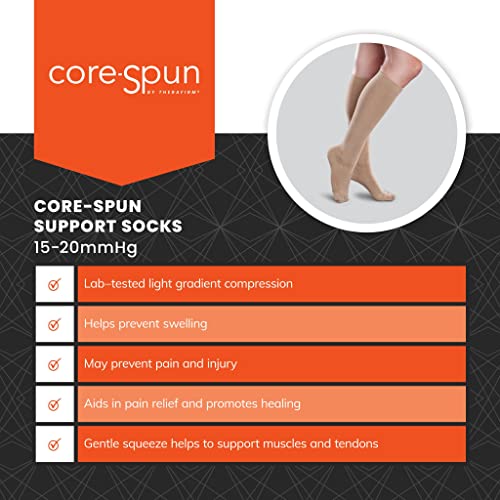 CORE-SPUN Men & Women Black Medium Graduated Compression Knee Socks 15-20mmHg