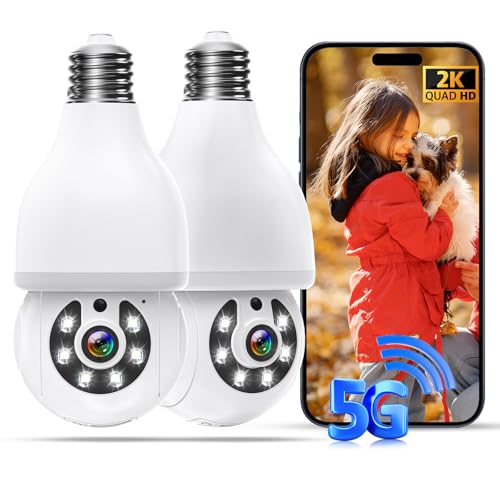 Light Bulb Security Camera, 2K Light Bulb Camera Outdoor Wireless, 5G WiFi Lightbulb Cameras for Home Security, Human Detection Tracking & Alerts, Color Night Vision, 2-way Talk, House Cam for Porch