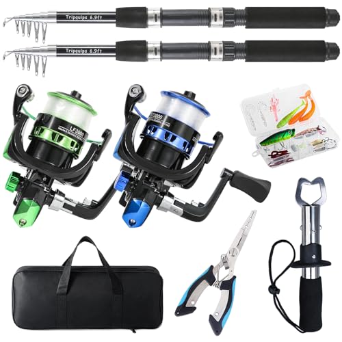 Blue & Green Telescopic Fishing Rod & Reel Combo - 2PCS Spinning Set with Accessories