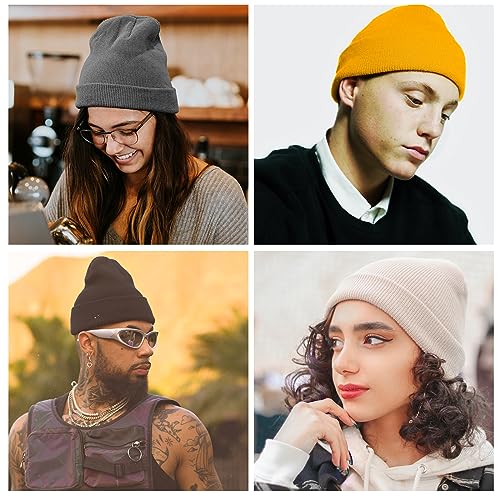 Warm Winter Beanie for Men & Women - Soft Knit Cuffed Hat - Sea Blue/Black