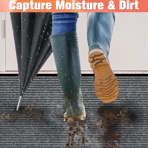 MYFAMIREA Commercial Floor Mat 2' x 3' Extra Large Front Door Industrial Rug Heavy Duty Brush Step Entrance Mat Weather Utility Rug with Non Slip Rubber Backing Low Profile for Entryway, Charcoal Grey