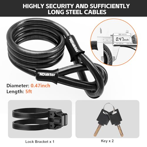 NDakter Heavy Duty Bike U Lock with 5FT Steel Cable - Medium Orange