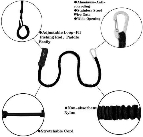Kayak Fishing Accessories | Stretchable Coiled Paddle Leash & Rod Lanyard - Durable & Secure