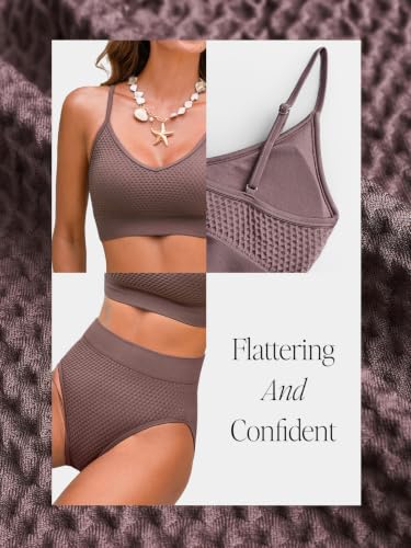 Cupshe Women's Bikini Set Two-Piece Sporty Textured Swimwear Taupe Brown Medium