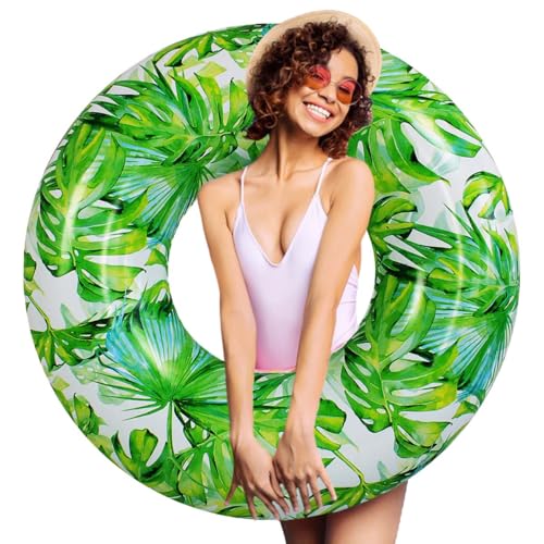 KASIYLUX Adult Pool Floats – Large Jungle-Leaf Inflatable Ring, 36in outer, 15in inner, supports up to 180 lbs