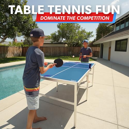 Mid-Size Table Tennis Set - Indoor/Outdoor with Net, 2 Paddles & 4 Balls - Blue