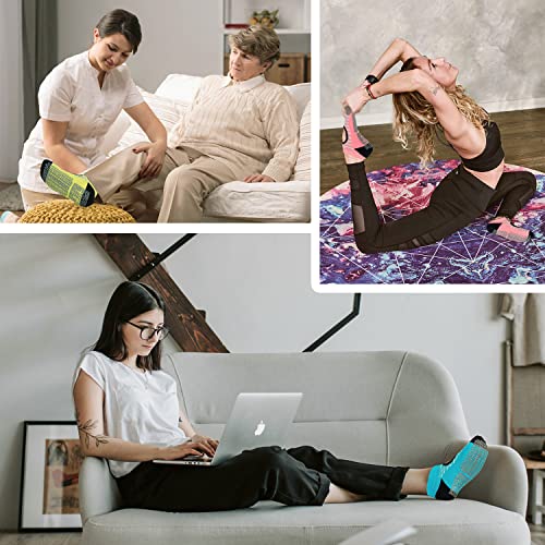 Non Slip Grip Yoga Socks for Women with Cushion - One Size, 3 Pairs Waves Lake Blue/Yellow/Pink
