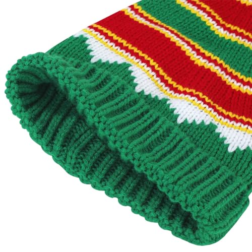 Christmas Beanie Hat for Adults - Santa Hat with Green Stripe