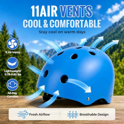 KOMOMOPLUS Kids Bike Helmet Blue M 21.3-22.8in Adjustable Dial Safe for Ages 8-14