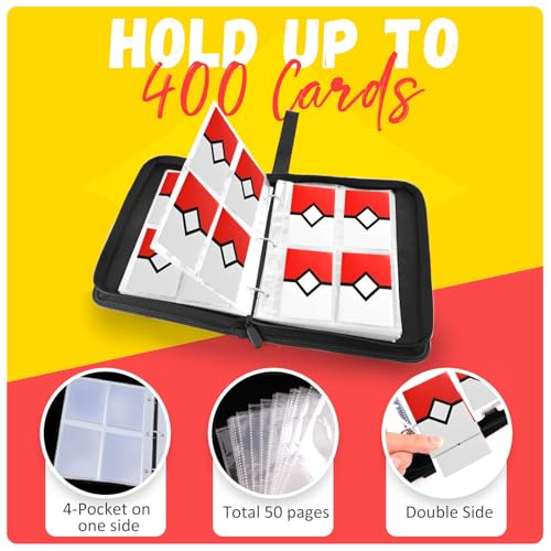 Card Binder with 4-Pockets - Fits 400 Cards, Red