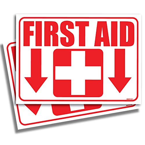 Emergency First Aid Kit Sign - Self Adhesive Decal (2 Pack) 7"x10"