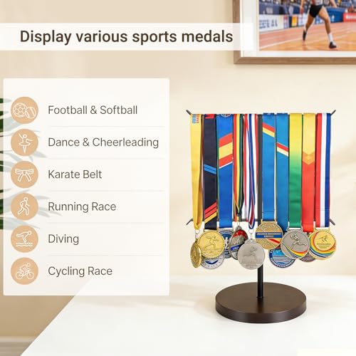 Medal Display Rack - 12x16 Inch Metal & Wood Holder for Awards