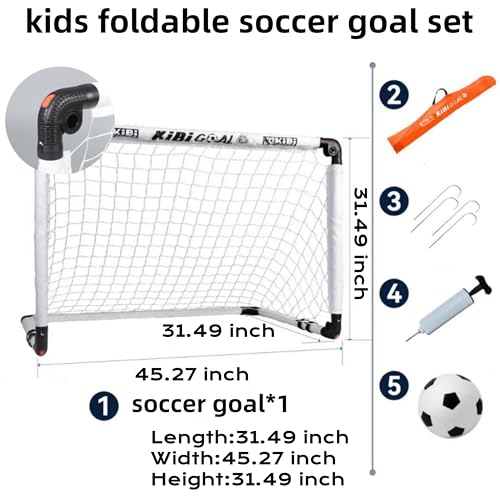 KiBiGOAL White 45.27x31.49in Kids Soccer Goal Set with Ball & Pump - Foldable Indoor/Outdoor Toy for Children