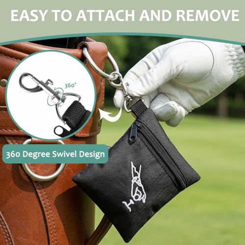 Golf Tee Pouch - Durable Black Golf Bag Holder with Clip