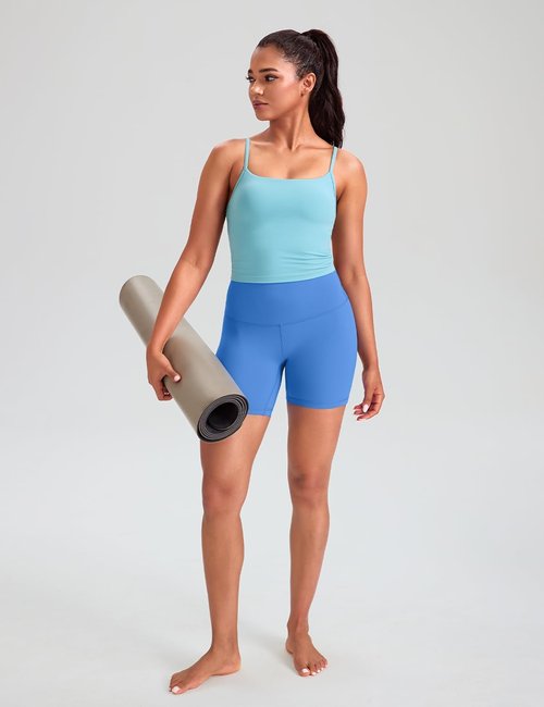 HeyNuts Cropped Cami Tank Top - Square Neck Spaghetti Strap Sports Bra for A-C Cups