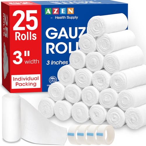25 Pack Gauze Rolls Bandages - 3in x 4.1 Yards, Premium Medical Supplies