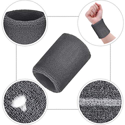 Wrist Sweatbands - Absorbent Sports Bands for Basketball, Tennis, Running - Pack of 6 - Black, White, Gray