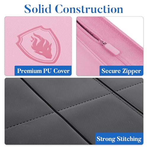 9 Pocket Trading Card Binder Album - Sturdy Zip Holder for 360 Cards, Pink