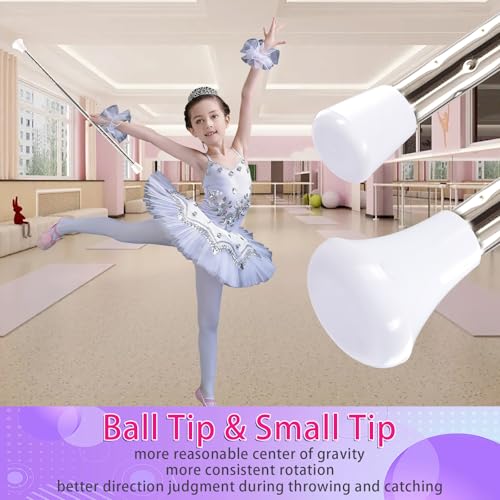 21.5-inch Twirling Baton Set for Kids - Stainless Steel with Ribbons - White