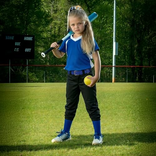 Girls Softball Pants 4T-14 Years Toddler Youth Baseball T-Ball Pants with Pockets & Belt Loops (7-8 Years, Black)