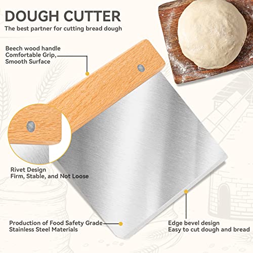 Danish Dough Whisk Set of 3 - Bread Making Tools Including Dough Scraper & Scoring Tool - Dough Making Tool Set