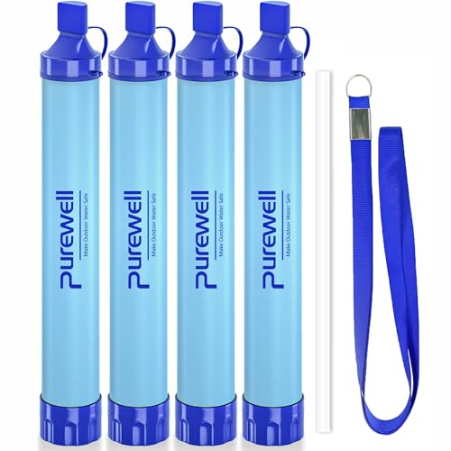Purewell 4-Pack Water Filter Straws for Camping Hiking Survival Emergency Gear