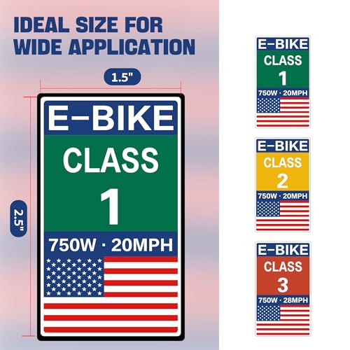 6PCS E-Bike Classification Stickers - Class 1 Set with American Flag Design
