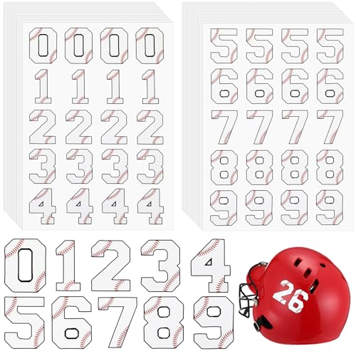 Baseball Helmet Number Stickers - 160 Pcs Self-Adhesive - White