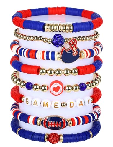 Game Day Football Charm Bracelets for Women - Red, Black, Blue