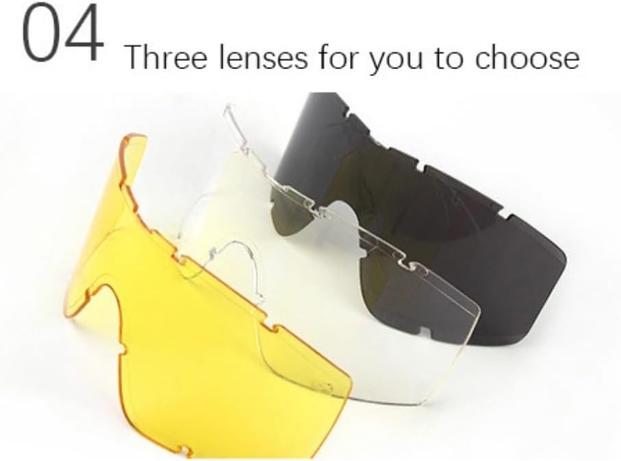 Skiennix Tactical Military Goggles - 3 Interchangeable Lenses | Wind & Dust Protection for Airsoft, Cycling, Combat Sports