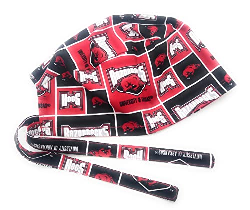 Red Scrub Hat with Fun Sports Team Fabric - Handmade Cotton Cap