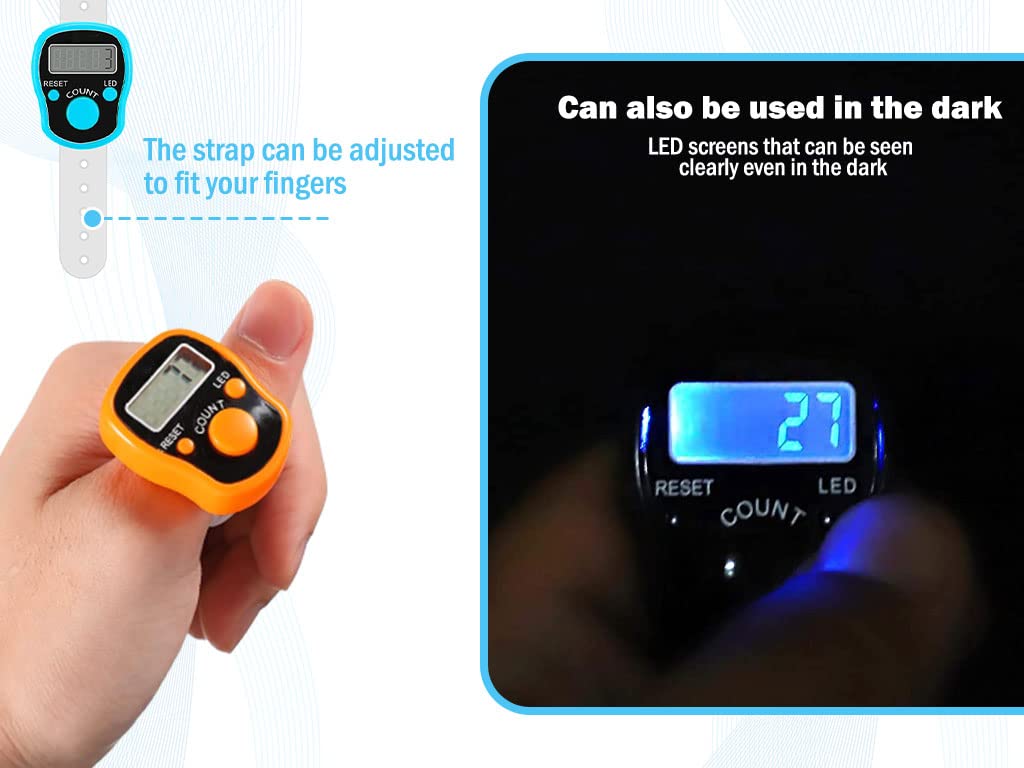 Hitopin 8PCS Electronic Finger Counter, LED Electronic Handheld Tally Counter, 5-Digit Counters Clicker, Lap Track Handheld Counter with Ring, for Golf Sports Fitness Exercise Warehouse(8 Colors)