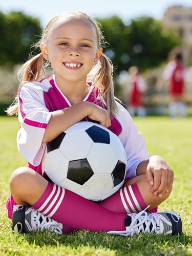 Kids Soccer Socks - Cotton Knee High Socks for Ages 6-9 - Black, White, Rose Red, Pink