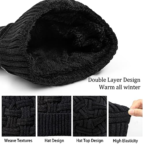 Loritta Thick Warm Slouchy Beanie Skull Caps for Men - One Size Black with Weave, 1 Pack