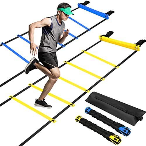 Sosation 20Ft Adjustable Speed & Agility Ladder Set with Carry Bag - 2 Pieces, Blue & Yellow