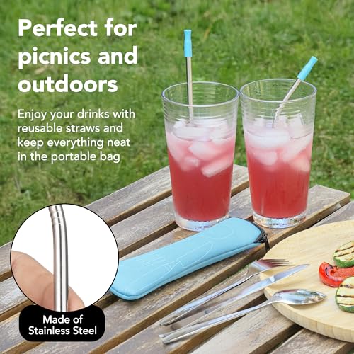 ECOBERI Reusable Travel Utensils Set with Case - Multicolor, 4 Complete Sets