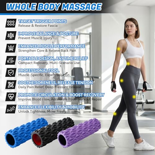 Deep Tissue Foam Roller - Diamond Textured Massage Roller - 15" Black