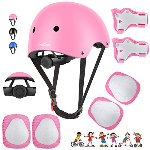 Kids Bike Helmet Set with Knee Pads & Wrist Guards - Pink