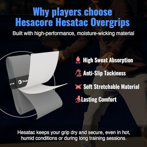 Hesacore Hesatac Overgrip Tape 6-Pack Black for Pickleball & Tennis – Sweat Absorbing, Soft, Anti-Slip