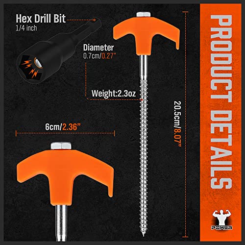 HORUSDY Heavy Duty Tent Stakes 12-Pack with 4 Ropes & T Pull Hook, 8 Inch