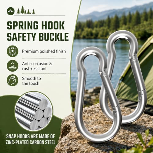 Heavy Duty Spring Snap Hook Carabiners - 10PCS Silver M6 (2.35 Inch)