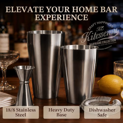 KITESSENSU Unweighted Silver Cocktail Shaker Set - 2-Piece Boston Bar Tool