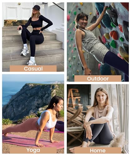 High Waisted Capri Yoga Pants for Women - 4 Pack with Pockets - Full-Length No Pockets, Large-X-Large, Black