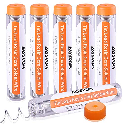 AUSTOR Pack of 6 Solder Wire 60-40 Rosin Core Solder 0.6mm Electrical Soldering Wire, 20g