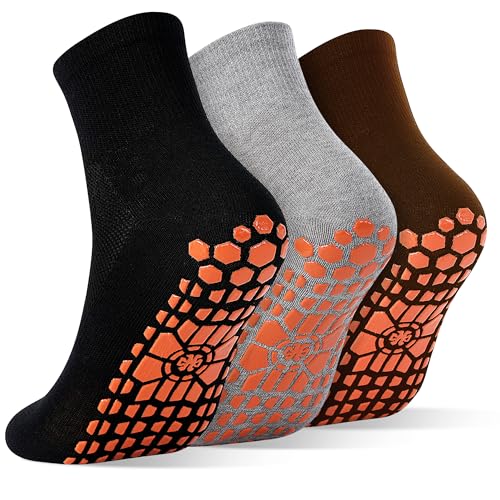 Men's Non-Slip Grip Socks for Yoga & Pilates - 3 Pairs - Black/Grey/Coffee