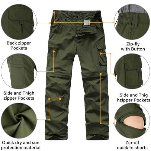 Linlon Boys Scout Convertible Cargo Pants - 12 Years Army Green