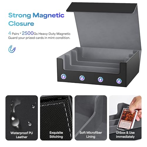 Card Storage Box for 1800+ Sleeved Cards - PU Leather Organizer with Dividers