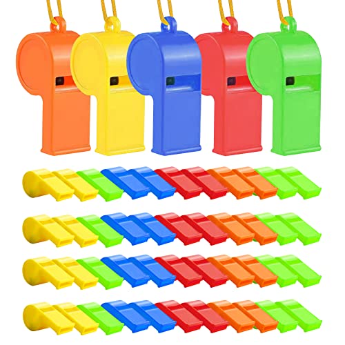 48Pcs Plastic Whistles with Lanyards - Loud Sports Whistle Set