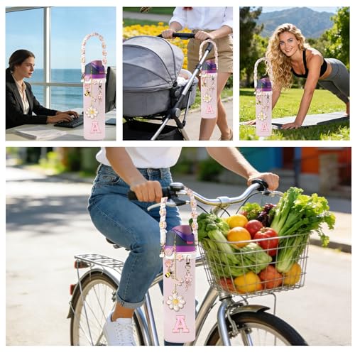 Owala Bottle Accessories Set - Pink Handle Strap & Initial Charm